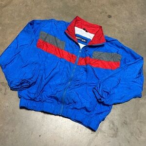 Vintage Men's Blue and Red Windbreaker